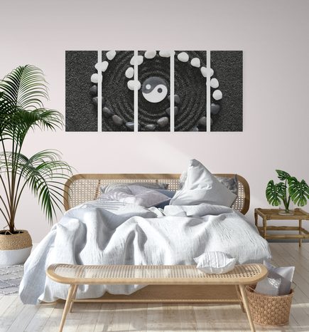 5-TEILIGES WANDBILD HARMONISCHES SYMBOL YIN UND YANG - SCHWARZ-WEISSE BILDER - BILDER