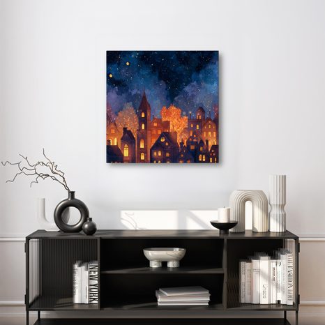 WANDBILD FESTLICHES NACHTMÄRCHEN - BUNTE HÄUSER - BILDER