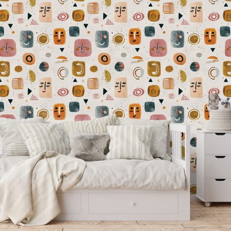 SAMOLJEPLJIVA TAPETA APSTRAKTNA LICA I GEOMETRIJA - DJEČJE TAPETE - TAPETE