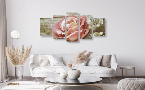 5-DÍLNÝ OBRAZ ELEGANTNÍ VINTAGE RŮŽE - VINTAGE A RETRO OBRAZY - OBRAZY