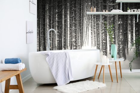 CARTA DA PARATI – BOSCO INNEVATO IN BIANCO E NERO - CARTA DA PARATI BIANCO E NERO - CARTA DA PARATI