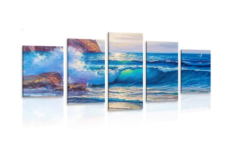 IMPRESSION SUR TOILE EN 5 PARTIES VAGUES MARINES SUR LA CÔTE - IMPRESSION SUR TOILE DE NATURE ET PAYSAGE - IMPRESSION SUR TOILE