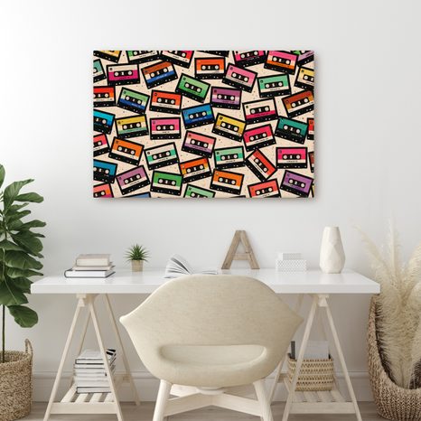WANDBILD BUNTE RETRO-KASSETTEN - MUSIKBILDER - BILDER