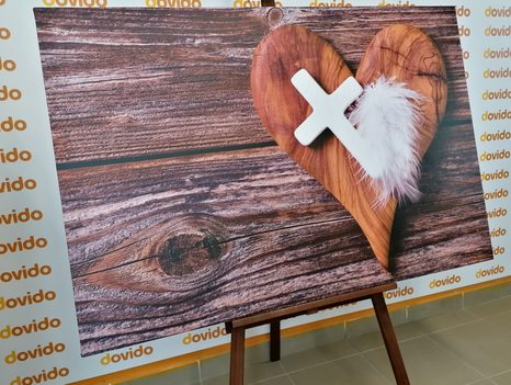 WANDBILD KREUZ AUF HÖLZERNEM HINTERGRUND - BILDER VON ENGELN - BILDER