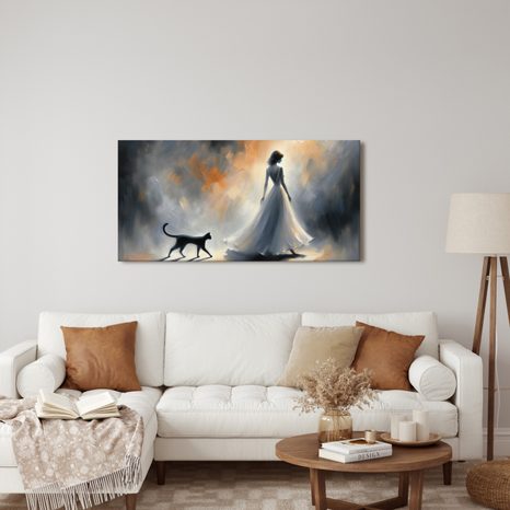 WANDBILD SILHOUETTE EINER FRAU MIT KATZE - WANDBILDER FRAUEN - BILDER