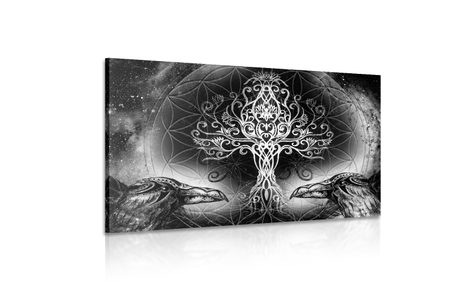 OBRAZ HAVRANI A STROM ŽIVOTA V ČERNOBÍLÉM PROVEDENÍ - OBRAZY STROMY ŽIVOTA - OBRAZY