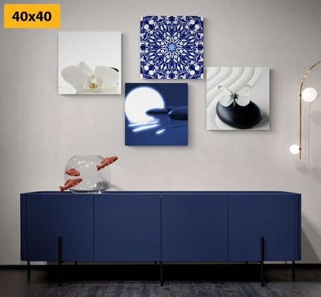 SET OBRAZŮ FENG SHUI V BÍLO-MODRÉM PROVEDENÍ - SESTAVY OBRAZŮ - OBRAZY