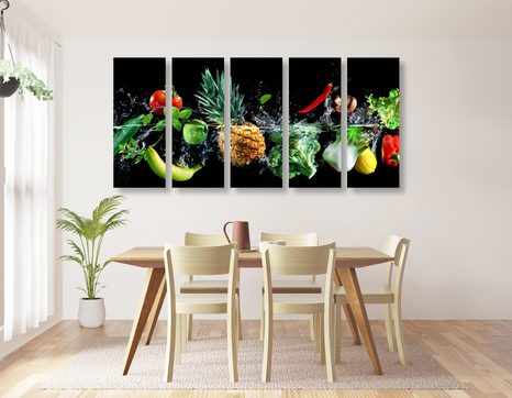 5-TEILIGES WANDBILD BIO-OBST UND GEMÜSE - BILDER VON ESSEN UND GETRÄNKEN - BILDER