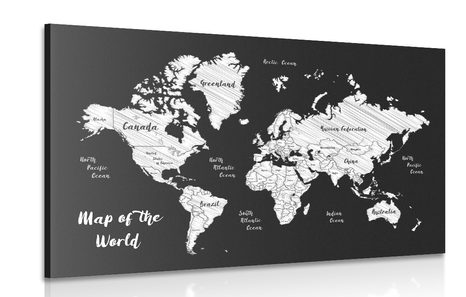 CANVAS PRINT BLACK AND WHITE UNIQUE WORLD MAP - PICTURES OF MAPS - PICTURES