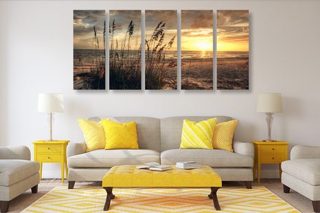 5-DIELNY OBRAZ ZÁPAD SLNKA NA PLÁŽI - OBRAZY PRÍRODY A KRAJINY - OBRAZY