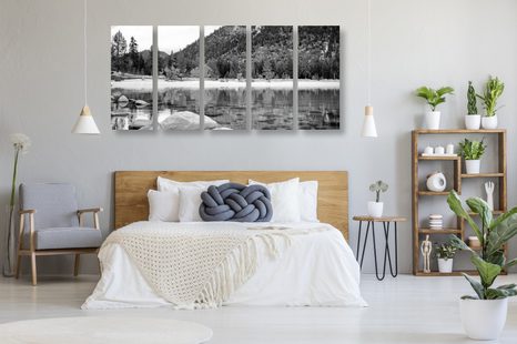 5-RÉSZES KÉP TÓ A CSODÁLATOS TERMÉSZETBEN FEKETE FEHÉRBEN - FEKETE-FEHÉR KÉPEK - KÉPEK