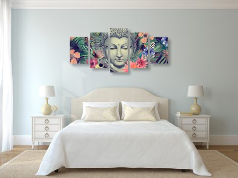 5-DÍLNÝ OBRAZ BUDDHA NA EXOTICKÉM POZADÍ - OBRAZY FENG SHUI - OBRAZY