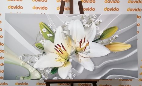 CANVAS PRINT WHITE LILY ON AN INTERESTING BACKGROUND - PICTURES - 🔥 TOTAL SALE 🔥