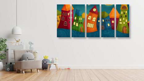 QUADRI 5 PEZZI – CITTADINA NOTTURNA - QUADRI PER BAMBINI - STAMPE E QUADRI