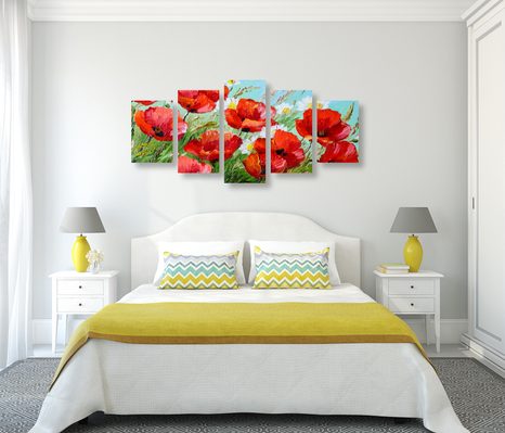 5-DIELNY OBRAZ ČERVENÉ MAKY V POLI - OBRAZY KVETOV - OBRAZY