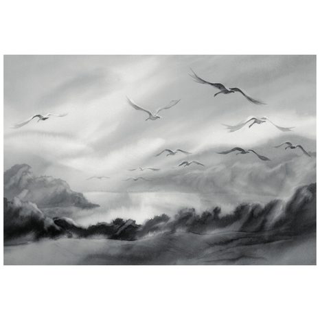 SELBSTKLEBENDE TAPETE FLIEGENDE VÖGEL IN SCHWARZ-WEISS - SELBSTKLEBENDE TAPETEN - TAPETEN