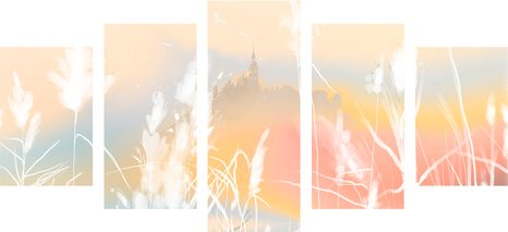 5-DÍLNÝ OBRAZ ZÁMEK V PASTELOVÉ ZEMI - OBRAZY PŘÍRODY A KRAJINY - OBRAZY