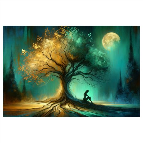 WANDBILD EINSAME SILHOUETTE AM BAUM DES LEBENS - BILDER BÄUME DES LEBENS - BILDER