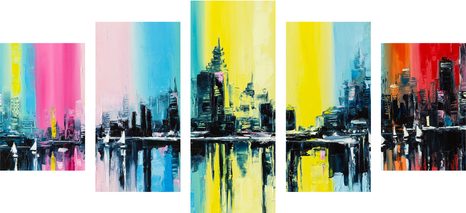 TABLOU 5-PIESE ORAȘ PICTURA ÎN ULEI - TABLOURI CU ORAȘE - TABLOURI