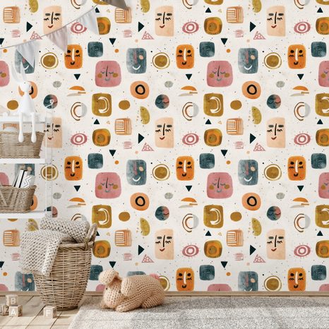 TAPETA ABSTRAKTNÍ TVÁŘE A GEOMETRIE - DĚTSKÉ TAPETY - TAPETY