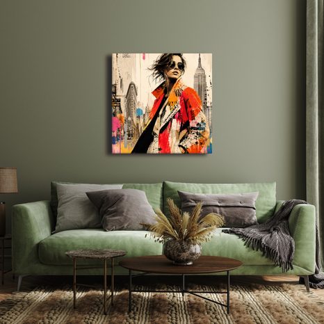 TABLEAU SUR TOILE – FEMME ÉLÉGANTE DANS LA MÉTROPOLE - TABLEAUX DE FEMMES - TABLEAUX