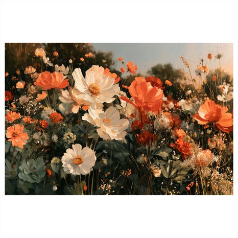 TABLEAU SUR TOILE – PRAIRIE FLEURIE AUX TONS CHAUDS - TABLEAUX DE FLEURS - TABLEAUX