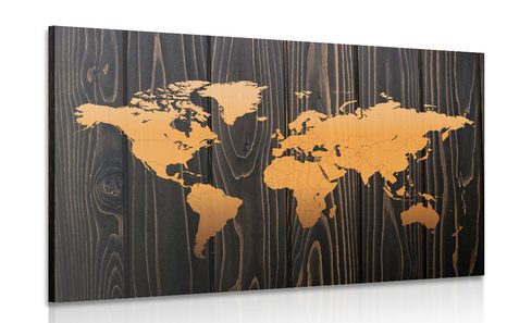 CANVAS PRINT ORANGE MAP ON WOOD - PICTURES OF MAPS - PICTURES