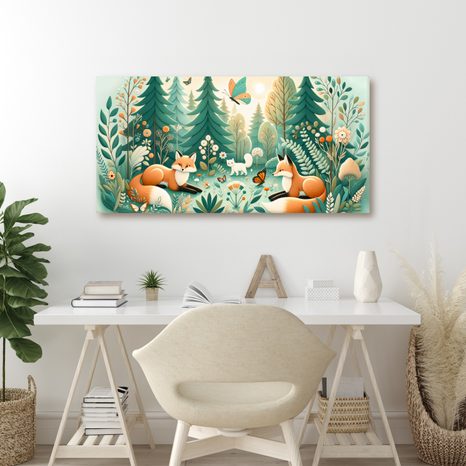 WANDBILD FÜCHSE UND SCHMETTERLINGE IN DER NATUR - KINDERBILDER TIERE - BILDER