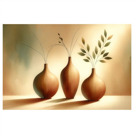 TABLOU TREI VAZE ÎN LUMINĂ CALDĂ - TABLOURI BOTANICE - TABLOURI