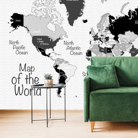 SELF ADHESIVE WALLPAPER STYLISH BLACK AND WHITE MAP - SELF-ADHESIVE WALLPAPERS - WALLPAPERS