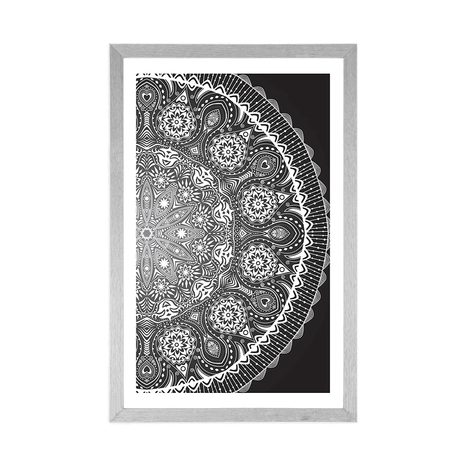 POSZTER PASZPORTUVAL DÍSZES MANDALA CSIPKÉVEL FEKETE-FEHÉR KIVITELBEN - FEKETE-FEHÉR - POSZTEREK