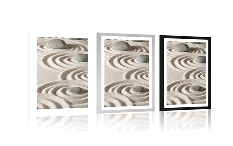 POSTER WITH MOUNT ZEN STONES IN SANDY CIRCLES - FENG SHUI - POSTERS