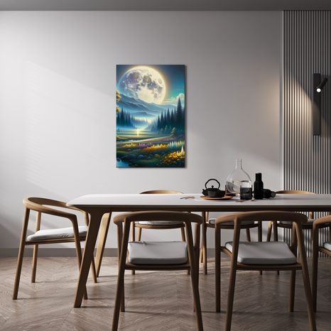 OBRAZ KLIDNÁ NOČNÍ PŘÍRODA S ŘEKOU - OBRAZY LES - OBRAZY