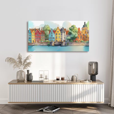 SLIKA SLIKOVITI GRADSKI PEJZAŽ - ŠARENE KUĆE - SLIKE
