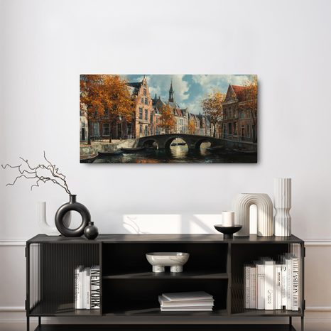 OBRAZ KLIDNÁ PODZIMNÍ ULICE - BAREVNÉ DOMY - OBRAZY