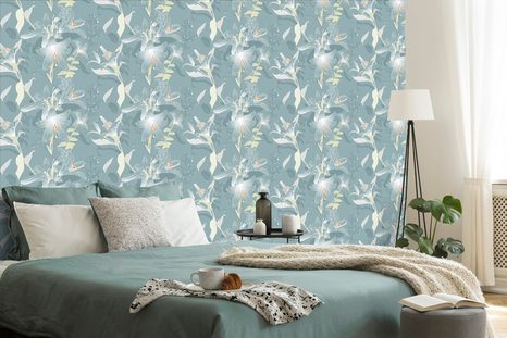 PAPIER PEINT – NÉNUPHAR MAGIQUE EN BLEU - PAPIERS PEINTS FLEURS - PAPIERS PEINTS PANORAMIQUES