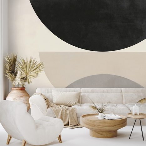 SAMOLEPIACA TAPETA ČIERNOBIELE GEOMETRICKÉ POLKRUHY - ABSTRAKTNÉ TAPETY - TAPETY