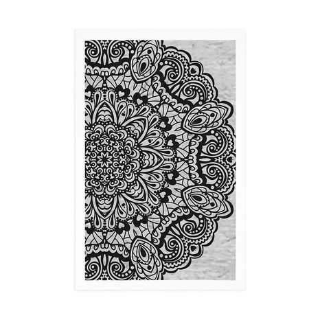 POSTER FLORALES MANDALA IN SCHWARZ-WEISS - FENG SHUI - POSTER