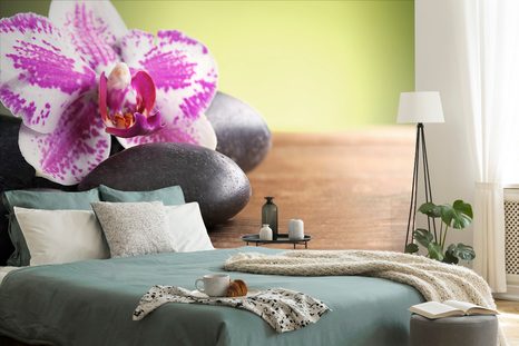 FOTOTAPETA ORCHIDEJ A ČERNÉ KAMENY - TAPETY FENG SHUI - TAPETY