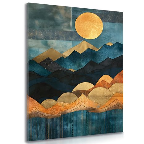 CANVAS PRINT ABSTRACT BLUE-GOLD NATURE - PICTURES MOUNTAINS - PICTURES