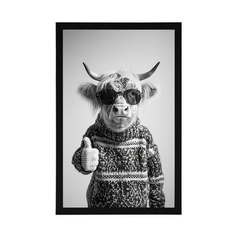 POSTER VACĂ CU OCHELARI ȘI DEGETUL ÎN SUS - BIVOLI - POSTERE