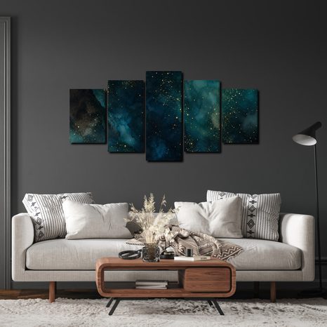 TABLEAU EN 5 PARTIES – NÉBULEUSE NOCTURNE DORÉE - IMAGES DE GALAXIE - TABLEAUX