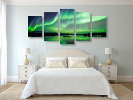 TABLOU 5-PIESE AURORA POLARĂ - TABLOURI STELE ȘI COSMOS - TABLOURI
