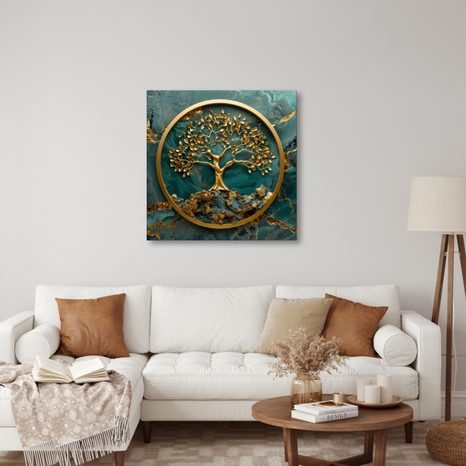 WANDBILD BAUM DES LEBENS MIT BLAU-GOLDENEM HINTERGRUND - BILDER - 🔥 TOTALAUSVERKAUF