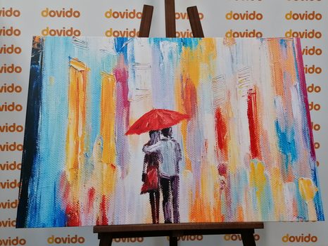 TABLEAU SUR TOILE – PROMENADE SOUS LA PLUIE - TABLEAUX D'AMOUR - TABLEAUX