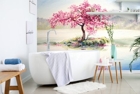 TAPETE ORIENTALISCHE ROSA KIRSCHE - TAPETEN MIT NATURMOTIVEN - TAPETEN