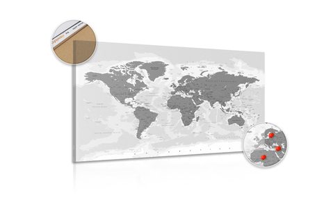 OBRAZ NA KORKU MAPA SVĚTA S ČERNOBÍLÝM NÁDECHEM - OBRAZY NA KORKU - OBRAZY