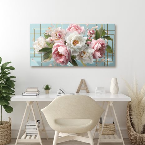 OBRAZ JEMNÉ RŮŽOVÉ A BÍLÉ PIVOŇKY - OBRAZY KVĚTŮ - OBRAZY