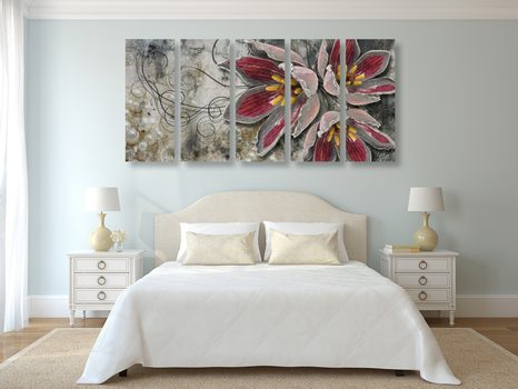 5-DÍLNÝ OBRAZ KVĚTINY S PERLAMI - ABSTRAKTNÍ OBRAZY - OBRAZY