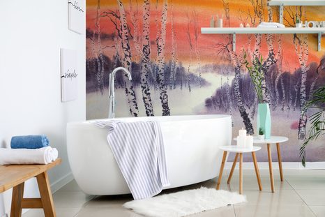 TAPETA BŘEZOVÝ HÁJ PŘI ZÁPADU SLUNCE - TAPETY PŘÍRODA - TAPETY